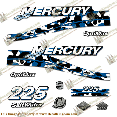 Custom 2005 Mercury 225 Optimax Decals Blue Camo