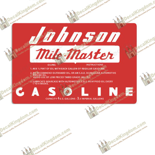 Johnson 1956 4 Gallon Gas Tank Decal