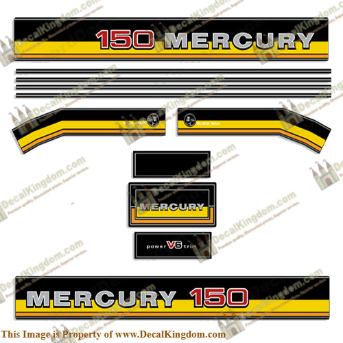 1981-1983 Mercury 150hp Decals - Custom Yellow - Boat Decals from DecalKingdomoutboard decal 1981-1983 Mercury 150hp Decals - Custom Yellow vintage decals. Outboard engine graphics.