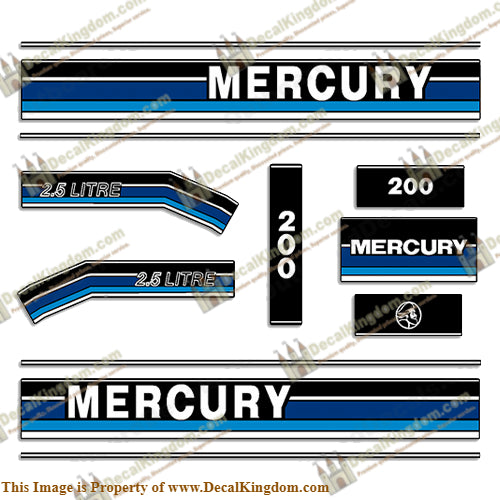 1991-1993 Mercury 200hp Decals - Custom Blue - Boat Decals from DecalKingdomoutboard decal 1991-1993 Mercury 200hp Decals - Custom Blue vintage decals. Outboard engine graphics.