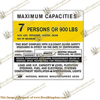 Boston Whaler Sakonnet Capacity Plate Decal 7 Person - Boat Decals from DecalKingdomoutboard decal Boston Whaler Sakonnet Capacity Plate Decal 7 Person vintage decals. Outboard engine graphics.