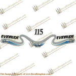 Evinrude 115 Decal Kit - Blue - Boat Decals from DecalKingdomoutboard decal Evinrude 115 Decal Kit - Blue vintage decals. Outboard engine graphics.