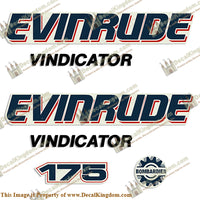 Evinrude 175hp Vindicator Decal Kit - Boat Decals from DecalKingdomoutboard decal Evinrude 175hp Vindicator Decal Kit vintage decals. Outboard engine graphics.