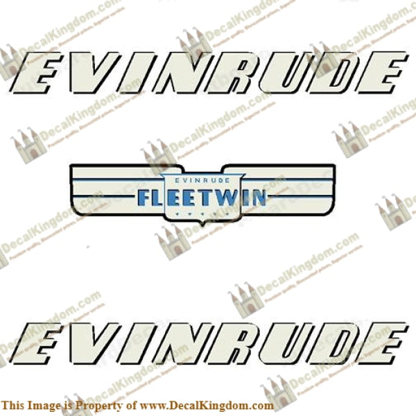 Evinrude 1952 7.5hp Fleetwin Decal Kit - Boat Decals from DecalKingdomoutboard decal Evinrude 1952 7.5hp Fleetwin Decal Kit vintage decals. Outboard engine graphics.
