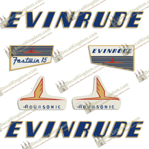 Evinrude 1955 15hp Decal Kit - Boat Decals from DecalKingdomoutboard decal Evinrude 1955 15hp Decal Kit vintage decals. Outboard engine graphics.