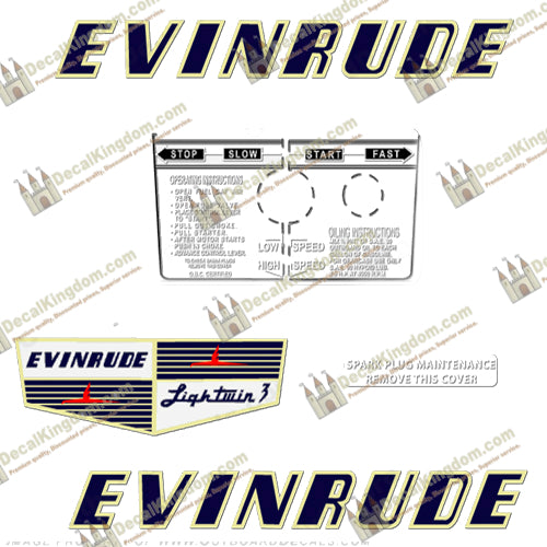 Evinrude 1955 3hp Decal Kit - Boat Decals from DecalKingdomoutboard decal Evinrude 1955 3hp Decal Kit vintage decals. Outboard engine graphics.