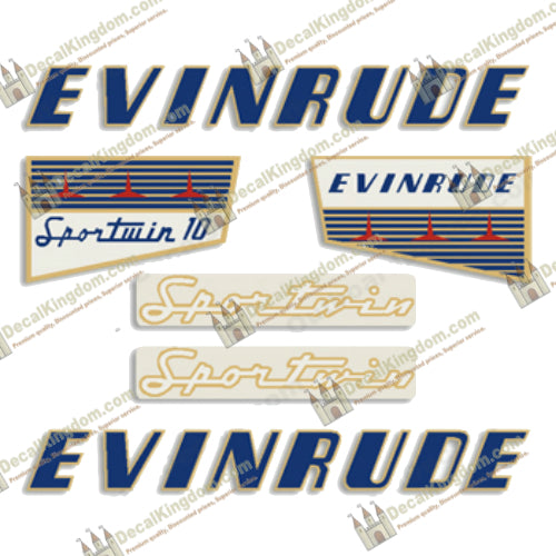 Evinrude 1956 10hp Decal Kit - Boat Decals from DecalKingdomoutboard decal Evinrude 1956 10hp Decal Kit vintage decals. Outboard engine graphics.