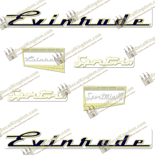 Evinrude 1957 10hp Decal Kit - Boat Decals from DecalKingdomoutboard decal Evinrude 1957 10hp Decal Kit vintage decals. Outboard engine graphics.
