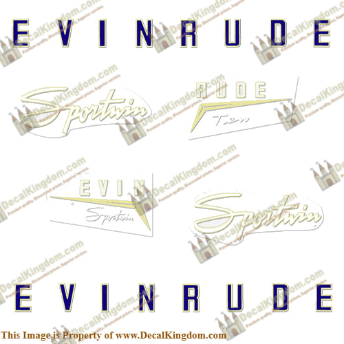 Evinrude 1958 10hp Decal Kit - Boat Decals from DecalKingdomoutboard decal Evinrude 1958 10hp Decal Kit vintage decals. Outboard engine graphics.