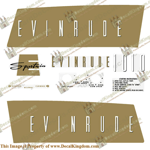 Evinrude 1959 10hp Decal Kit - Boat Decals from DecalKingdomoutboard decal Evinrude 1959 10hp Decal Kit vintage decals. Outboard engine graphics.
