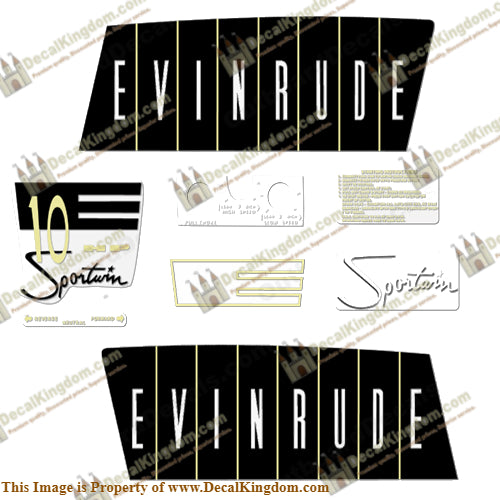 Evinrude 1960 10hp Decal Kit - Boat Decals from DecalKingdomoutboard decal Evinrude 1960 10hp Decal Kit vintage decals. Outboard engine graphics.
