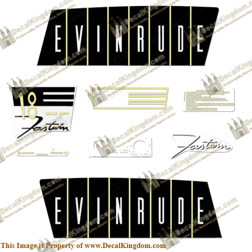 Evinrude 1960 18hp Decal Kit - Boat Decals from DecalKingdomoutboard decal Evinrude 1960 18hp Decal Kit vintage decals. Outboard engine graphics.