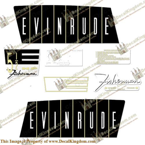 Evinrude 1960 5.5hp Decal Kit - Boat Decals from DecalKingdomoutboard decal Evinrude 1960 5.5hp Decal Kit vintage decals. Outboard engine graphics.
