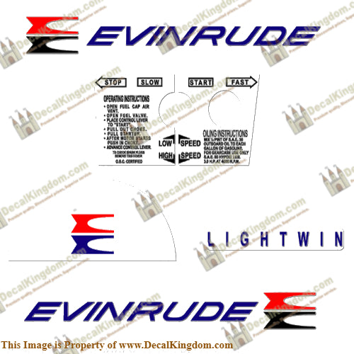 Evinrude 1961 3hp Decal Kit - Boat Decals from DecalKingdomoutboard decal Evinrude 1961 3hp Decal Kit vintage decals. Outboard engine graphics.