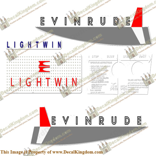 Evinrude 1962 3hp Decal Kit - Boat Decals from DecalKingdomoutboard decal Evinrude 1962 3hp Decal Kit vintage decals. Outboard engine graphics.
