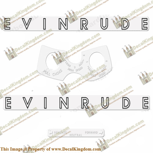 Evinrude 1962 10hp Decal Kit - Boat Decals from DecalKingdomoutboard decal Evinrude 1962 10hp Decal Kit vintage decals. Outboard engine graphics.