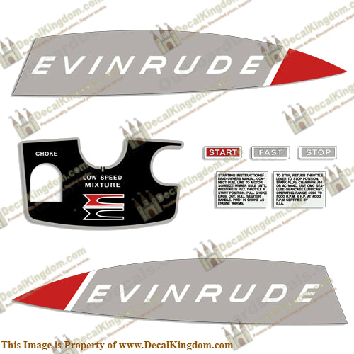 Evinrude 1965 5hp Decal Kit - Boat Decals from DecalKingdomoutboard decal Evinrude 1965 5hp Decal Kit vintage decals. Outboard engine graphics.