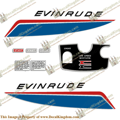 Evinrude 1966 5hp Decal Kit - Boat Decals from DecalKingdomoutboard decal Evinrude 1966 5hp Decal Kit vintage decals. Outboard engine graphics.