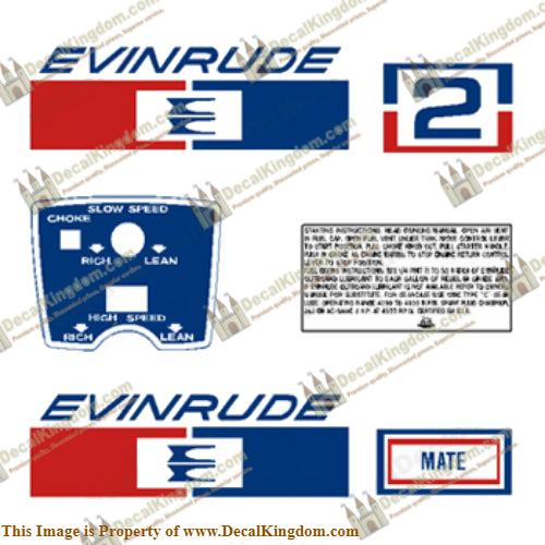 Evinrude 1971 2hp Decal Kit - Boat Decals from DecalKingdomoutboard decal Evinrude 1971 2hp Decal Kit vintage decals. Outboard engine graphics.