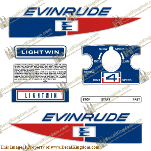 Evinrude 1971 4hp Decal Kit - Boat Decals from DecalKingdomoutboard decal Evinrude 1971 4hp Decal Kit vintage decals. Outboard engine graphics.