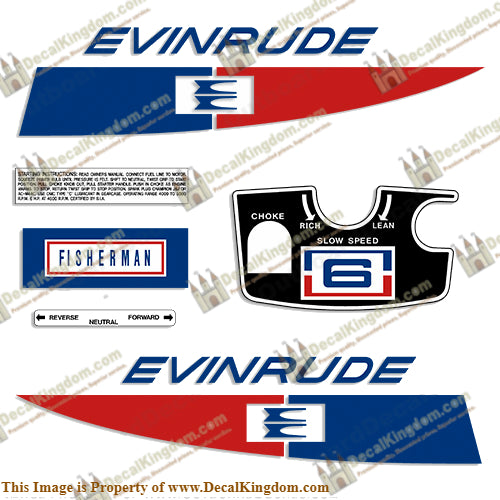 Evinrude 1971 6hp Decal Kit - Boat Decals from DecalKingdomoutboard decal Evinrude 1971 6hp Decal Kit vintage decals. Outboard engine graphics.