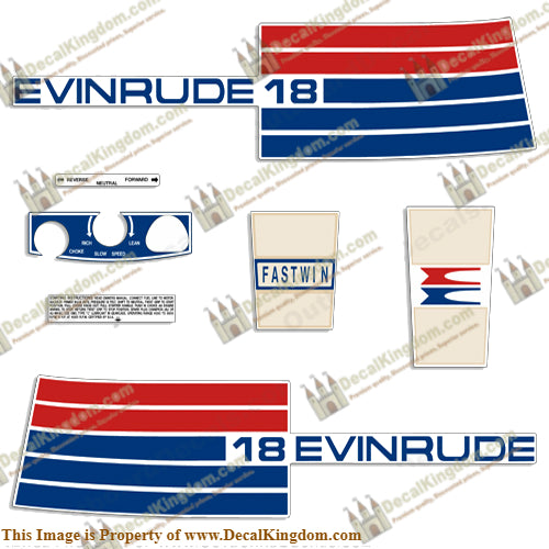 Evinrude 1973 18hp Decal Kit - Boat Decals from DecalKingdomoutboard decal Evinrude 1973 18hp Decal Kit vintage decals. Outboard engine graphics.