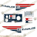 Evinrude 1973 9.5hp Decal Kit - Boat Decals from DecalKingdomoutboard decal Evinrude 1973 9.5hp Decal Kit vintage decals. Outboard engine graphics.