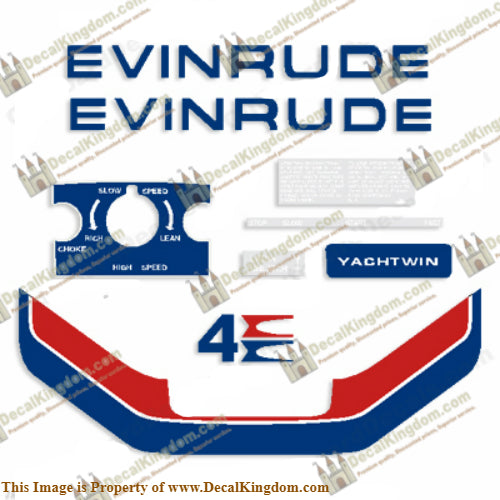 Evinrude 1974 4hp Yachtwin Decal Kit - Boat Decals from DecalKingdomoutboard decal Evinrude 1974 4hp Yachtwin Decal Kit vintage decals. Outboard engine graphics.