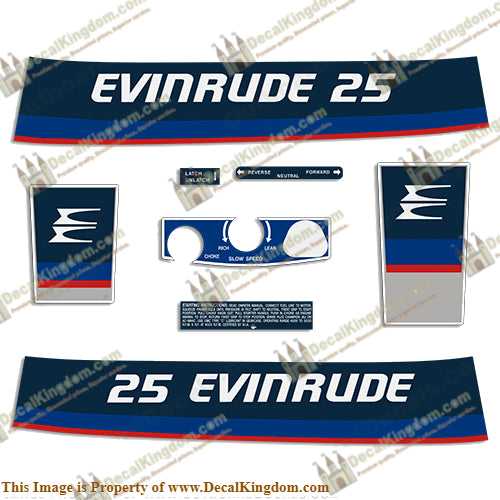 Evinrude 1975 25hp Decal Kit - Boat Decals from DecalKingdomoutboard decal Evinrude 1975 25hp Decal Kit vintage decals. Outboard engine graphics.