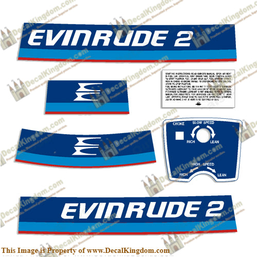 Evinrude 1975 2hp Decal Kit - Boat Decals from DecalKingdomoutboard decal Evinrude 1975 2hp Decal Kit vintage decals. Outboard engine graphics.