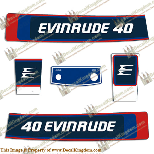 Evinrude 1976 40hp Decal Kit - Boat Decals from DecalKingdomoutboard decal Evinrude 1976 40hp Decal Kit vintage decals. Outboard engine graphics.