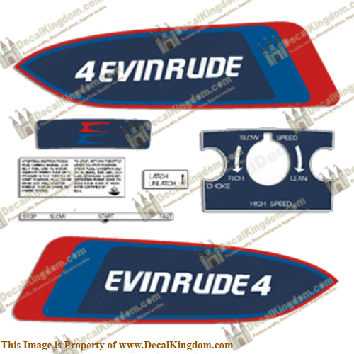 Evinrude 1976 4hp Decal Kit - Boat Decals from DecalKingdomoutboard decal Evinrude 1976 4hp Decal Kit vintage decals. Outboard engine graphics.