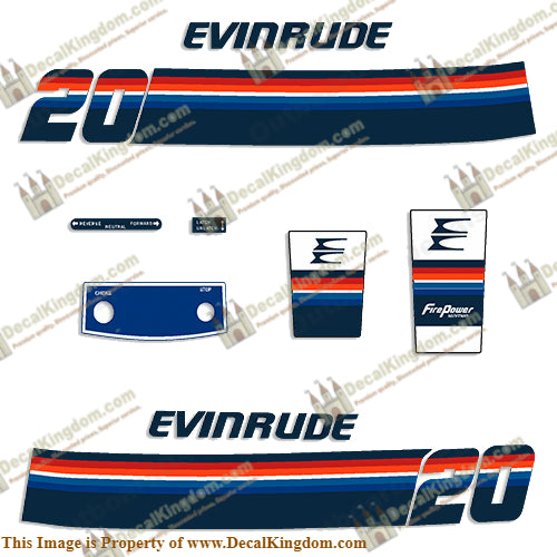 Evinrude 1978 20hp Decal Kit - Boat Decals from DecalKingdomoutboard decal Evinrude 1978 20hp Decal Kit vintage decals. Outboard engine graphics.