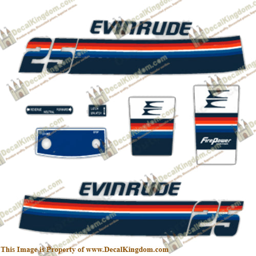 Evinrude 1978 25hp Decal Kit - Boat Decals from DecalKingdomoutboard decal Evinrude 1978 25hp Decal Kit vintage decals. Outboard engine graphics.