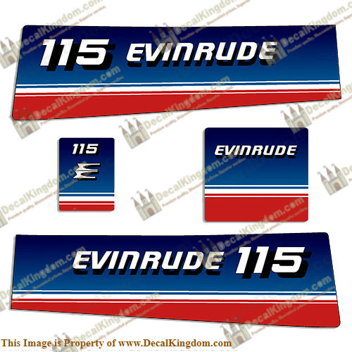 Evinrude 1980 115hp Decal Kit - Boat Decals from DecalKingdomoutboard decal Evinrude 1980 115hp Decal Kit vintage decals. Outboard engine graphics.
