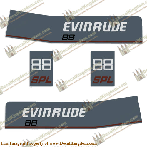 Evinrude 1987-1988 88hp SPL Decals - Boat Decals from DecalKingdomoutboard decal Evinrude 1987-1988 88hp SPL Decals vintage decals. Outboard engine graphics.