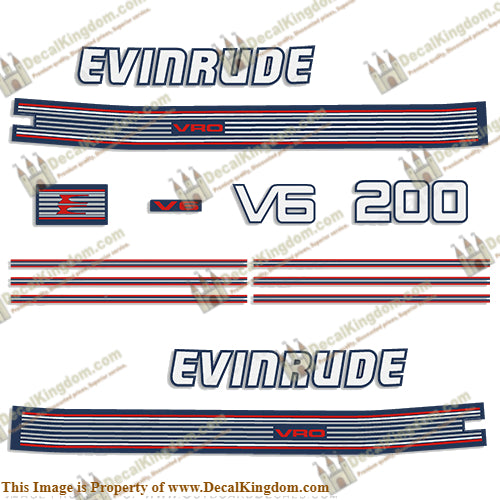 Evinrude 1991 200hp V6 Decal Kit - Boat Decals from DecalKingdomoutboard decal Evinrude 1991 200hp V6 Decal Kit vintage decals. Outboard engine graphics.