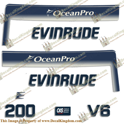 Evinrude 1993 - 1997 200hp OceanPro Decals - Boat Decals from DecalKingdomoutboard decal Evinrude 1993 - 1997 200hp OceanPro Decals vintage decals. Outboard engine graphics.