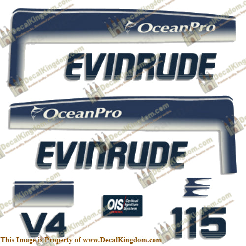 Evinrude 1993 - 1998 115hp OceanPro Decals - Boat Decals from DecalKingdomoutboard decal Evinrude 1993 - 1998 115hp OceanPro Decals vintage decals. Outboard engine graphics.