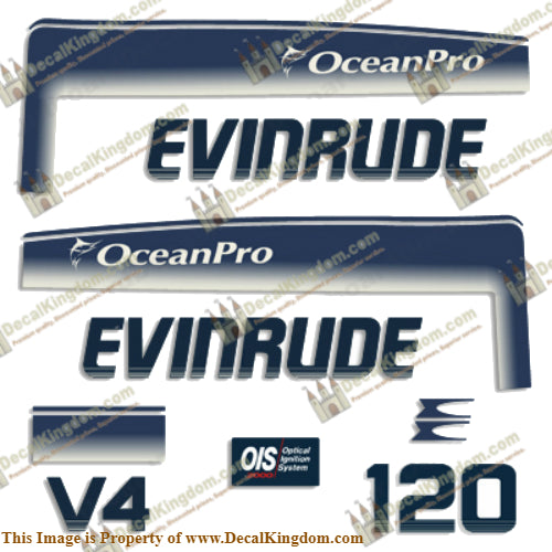 Evinrude 1993 - 1998 120hp OceanPro Decals - Boat Decals from DecalKingdomoutboard decal Evinrude 1993 - 1998 120hp OceanPro Decals vintage decals. Outboard engine graphics.