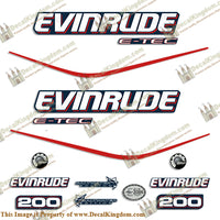 Evinrude 200hp E-Tec Decal Kit - Blue Cowl - Boat Decals from DecalKingdomoutboard decal Evinrude 200hp E-Tec Decal Kit - Blue Cowl vintage decals. Outboard engine graphics.