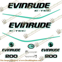 Evinrude 200hp E-Tec Decal Kit Aqua - Boat Decals from DecalKingdomoutboard decal Evinrude 200hp E-Tec Decal Kit Aqua vintage decals. Outboard engine graphics.