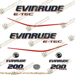 Evinrude 200hp E-Tec High Output Decal Kit - Boat Decals from DecalKingdomoutboard decal Evinrude 200hp E-Tec High Output Decal Kit vintage decals. Outboard engine graphics.