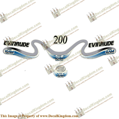 Evinrude 200hp Ficht Ram Decals 1999 - 2000 - Boat Decals from DecalKingdomoutboard decal Evinrude 200hp Ficht Ram Decals 1999 - 2000 vintage decals. Outboard engine graphics.