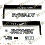 Evinrude 200hp Ocean Pro Decals - Custom Silver/Black - Boat Decals from DecalKingdomoutboard decal Evinrude 200hp Ocean Pro Decals - Custom Silver/Black vintage decals. Outboard engine graphics.