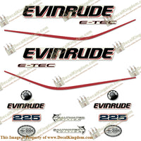 Evinrude 225hp E-Tec Decal Kit - Boat Decals from DecalKingdomoutboard decal Evinrude 225hp E-Tec Decal Kit vintage decals. Outboard engine graphics.