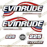 Evinrude 225hp Flag Series Decals - Boat Decals from DecalKingdomoutboard decal Evinrude 225hp Flag Series Decals vintage decals. Outboard engine graphics.