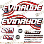Evinrude 225hp HO Flag Series Decals - 2003 - 2005 - Boat Decals from DecalKingdomoutboard decal Evinrude 225hp HO Flag Series Decals - 2003 - 2005 vintage decals. Outboard engine graphics.