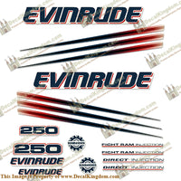 Evinrude 250hp Bombardier Decal Kit - 2002 - 2006 - Boat Decals from DecalKingdomoutboard decal Evinrude 250hp Bombardier Decal Kit - 2002 - 2006 vintage decals. Outboard engine graphics.