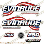 Evinrude 250hp Flag Series Decals - Boat Decals from DecalKingdomoutboard decal Evinrude 250hp Flag Series Decals vintage decals. Outboard engine graphics.